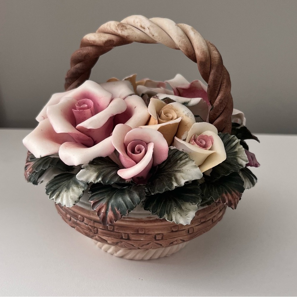 Beautiful Capodimonte Porcelain Flowers Basket